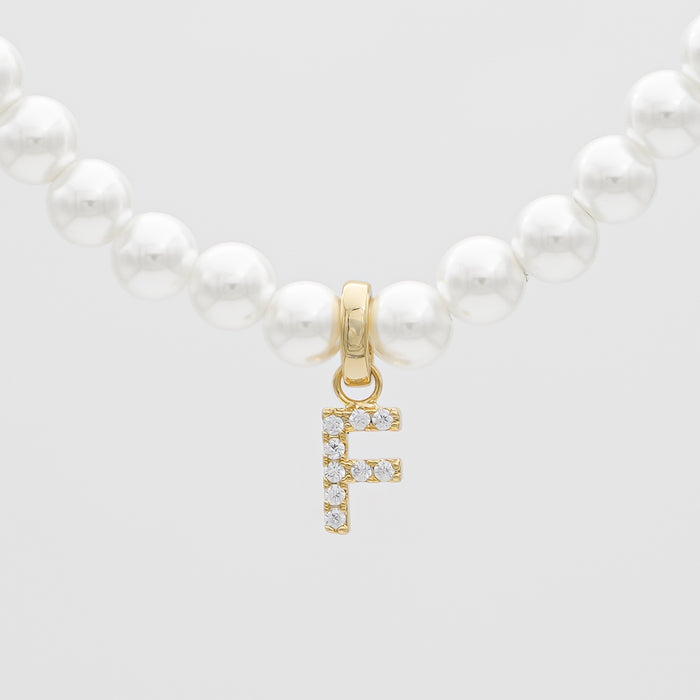 icy pearl initial necklace  letter 'f' in gold from prya 