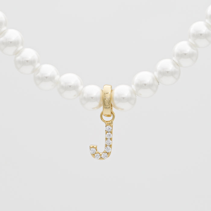 icy pearl initial necklace  letter 'j' in gold from prya 