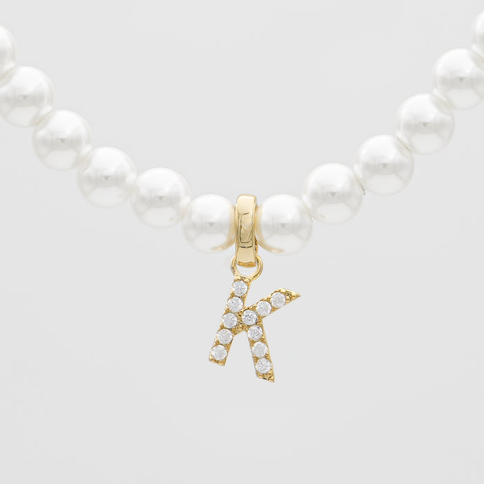 icy pearl initial necklace  letter 'k' in gold from prya 