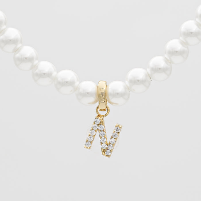 icy pearl initial necklace  letter 'n' in gold from prya 