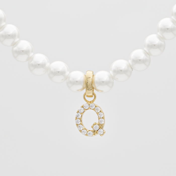 icy pearl initial necklace  letter 'q' in gold from prya 