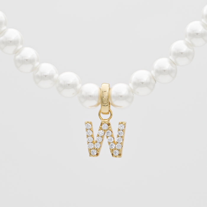 icy pearl initial necklace  letter 'w' in gold from prya 