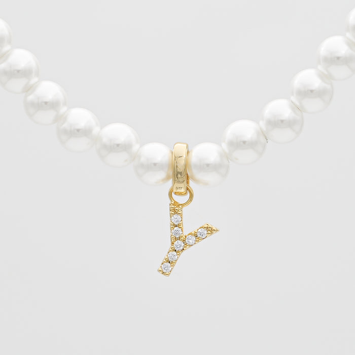 icy pearl initial necklace  letter 'y' in gold from prya 
