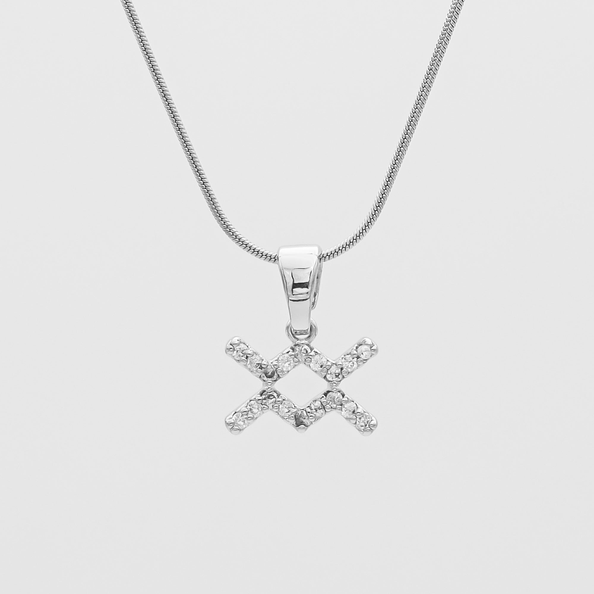 Silver ICY Zodiac Aquarius Symbol Pendant Necklace by PRYA