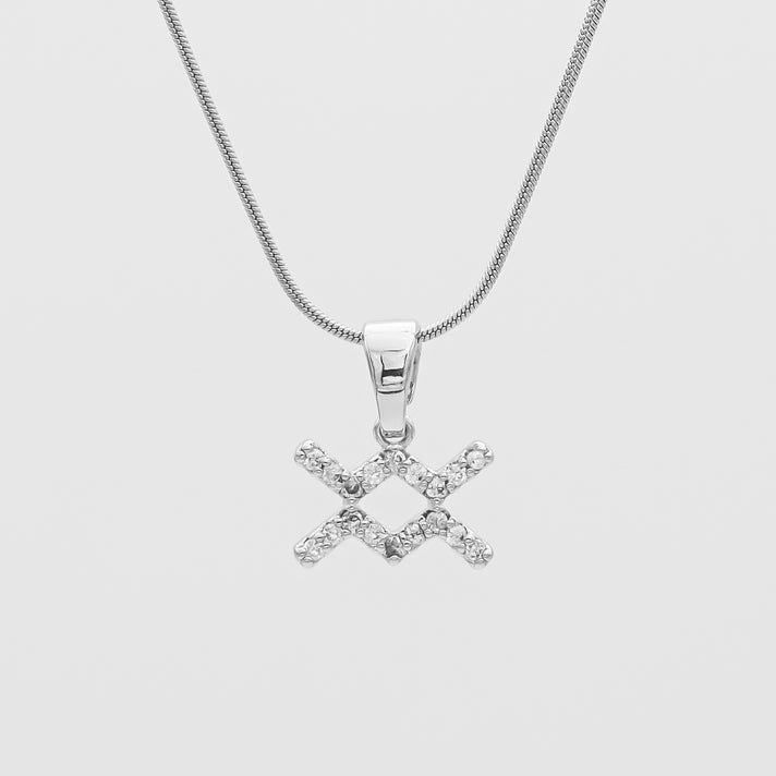 Silver ICY Zodiac Aquarius Symbol Pendant Necklace by PRYA