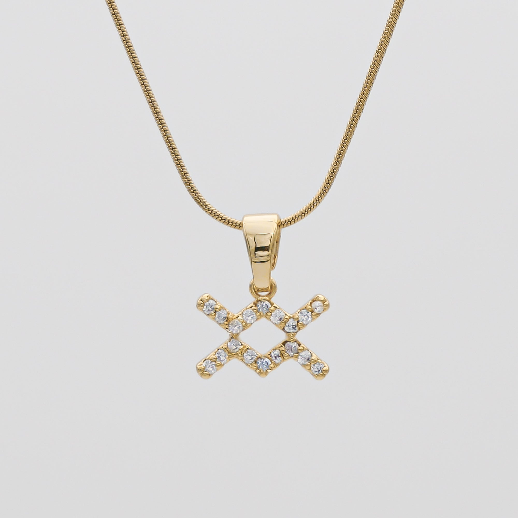 Gold ICY Zodiac Aquarius Symbol Pendant Necklace by PRYA