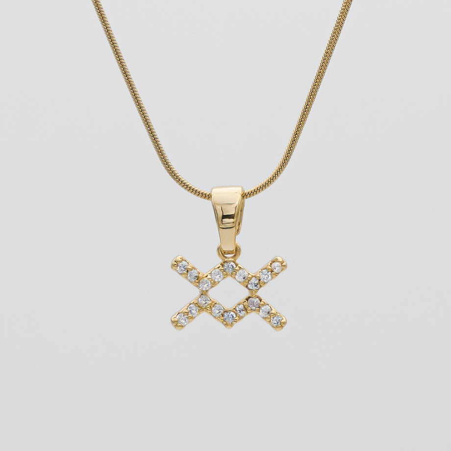 Gold ICY Zodiac Aquarius Symbol Pendant Necklace by PRYA
