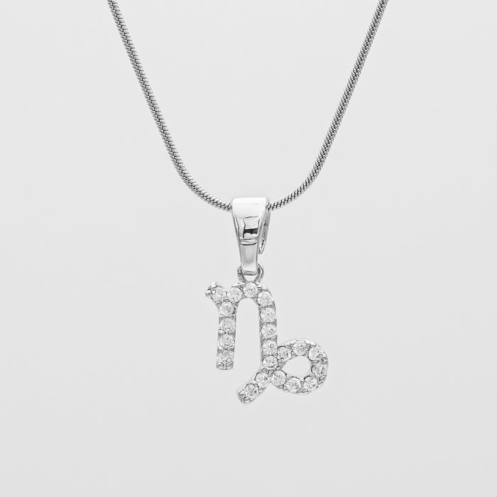 Silver ICY Zodiac Capricorn Symbol Pendant Necklace by PRYA