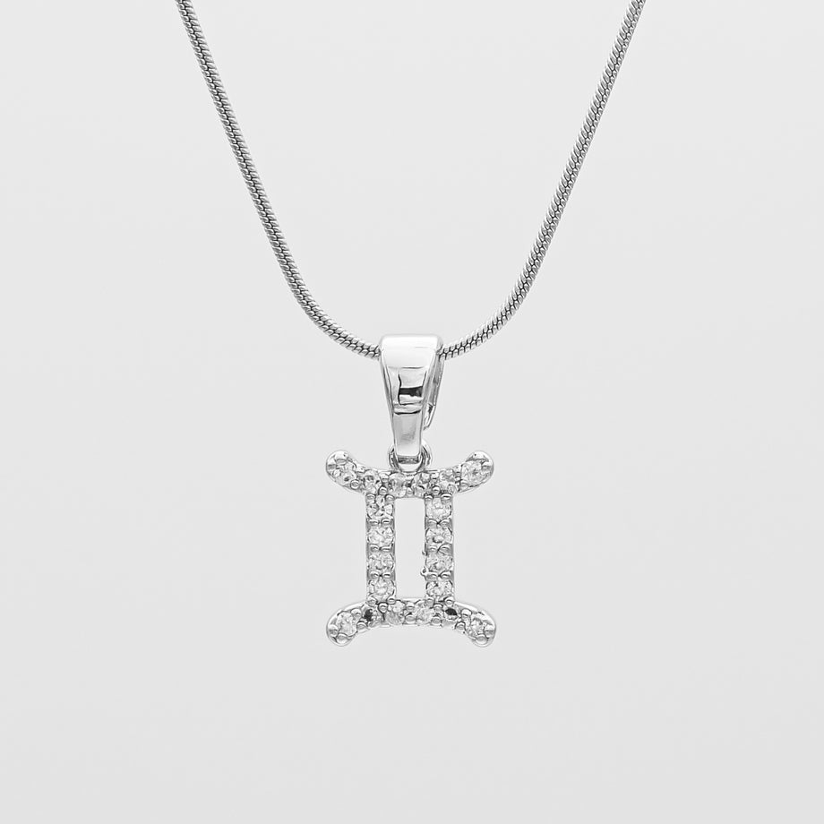 Silver ICY Zodiac Gemini Symbol Pendant Necklace by PRYA