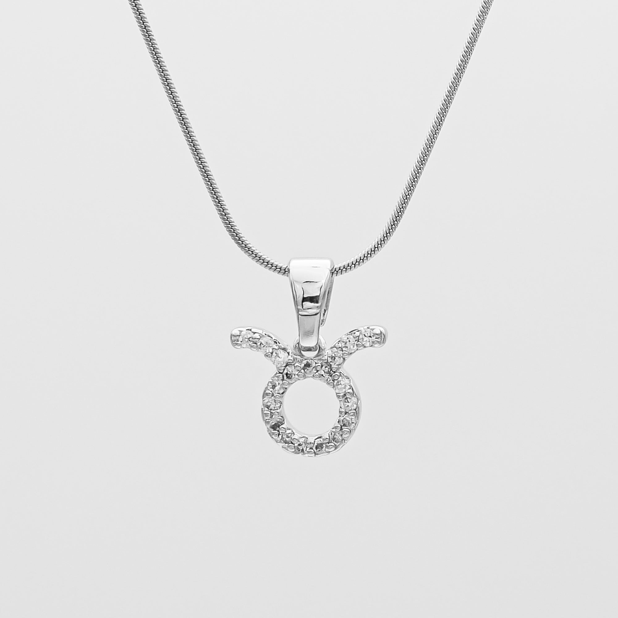 Silver ICY Zodiac Taurus Symbol Pendant Necklace by PRYA