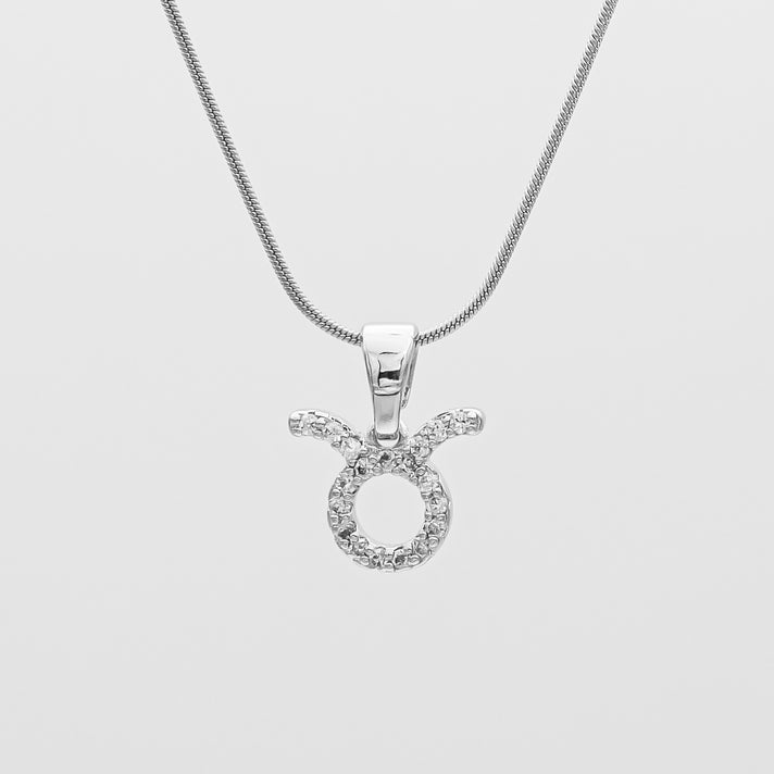 Silver ICY Zodiac Taurus Symbol Pendant Necklace by PRYA