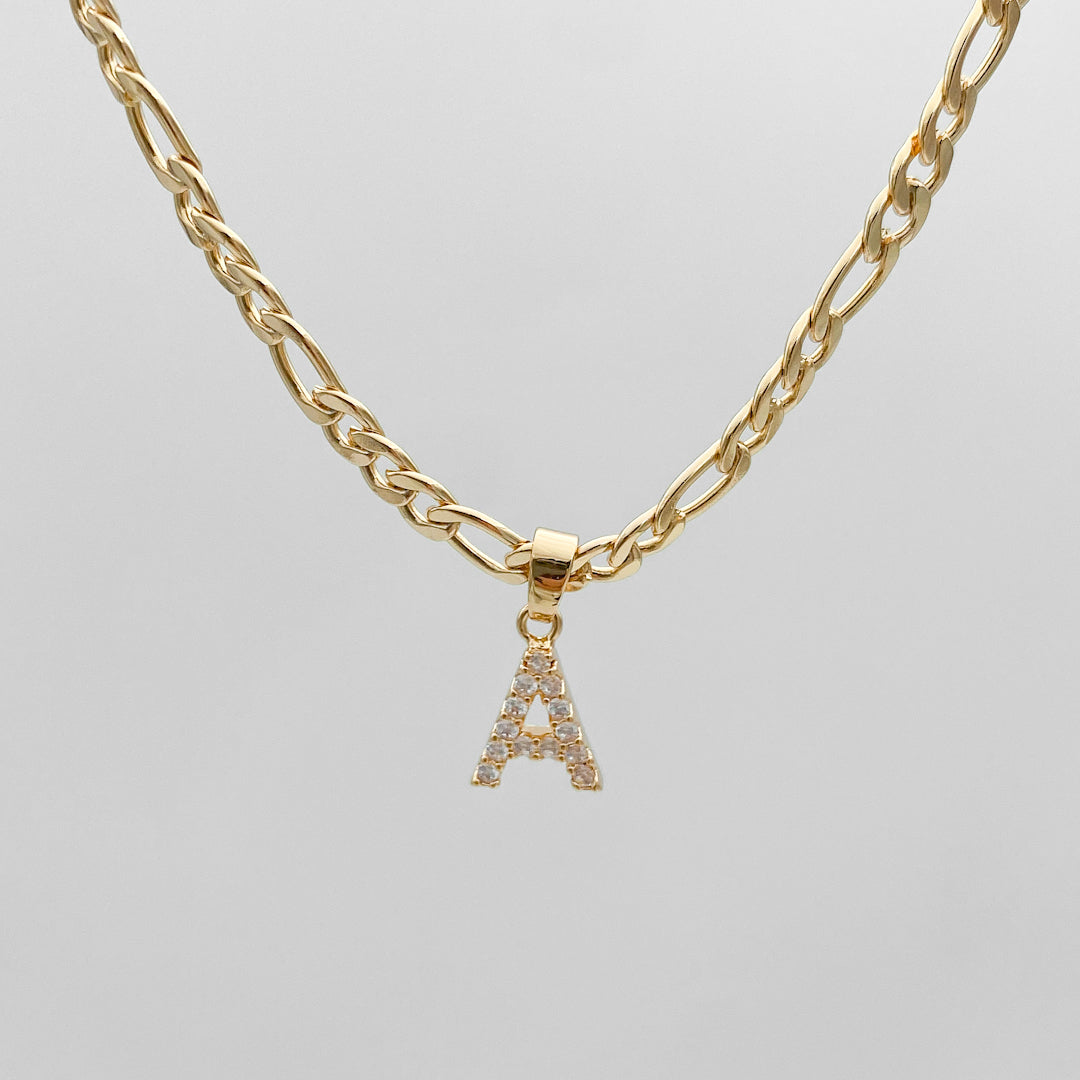 Pave Initial Necklace Figaro