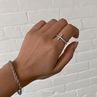 Bague croix horizontale | Argent sterling 