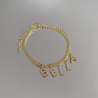 Custom ICY Letter Anklet | 1-5 Letters, 5 / Gold (18k plated) / Cuban | PRYA