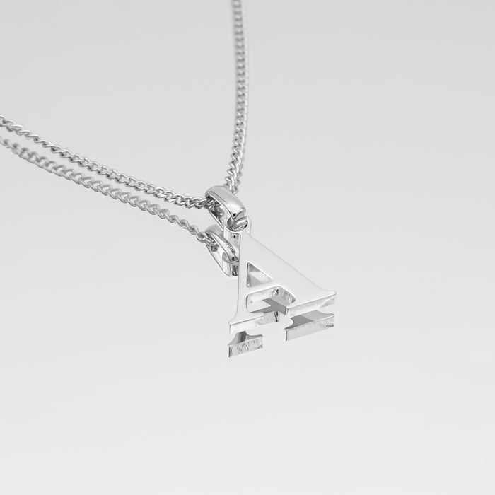 Roman Capital Initial Letter A Necklace in Silver | PRYA 