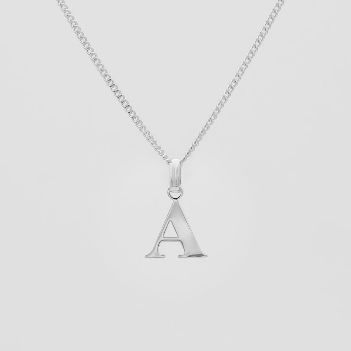 Roman Capital Initial Letter A Necklace in Silver | PRYA 