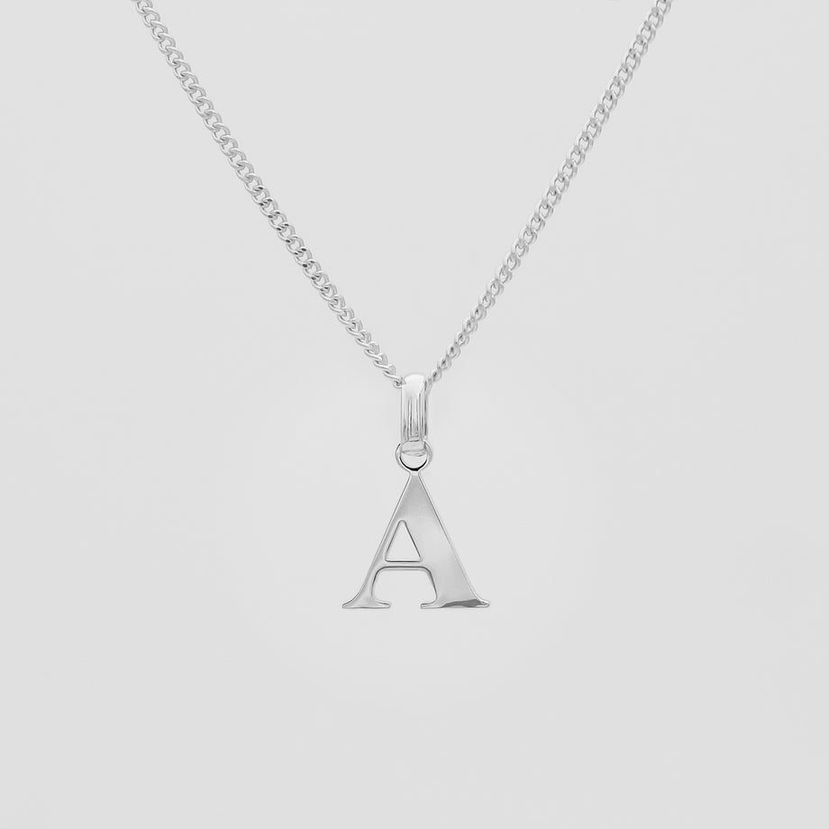 Roman Capital Initial Letter A Necklace in Silver | PRYA 