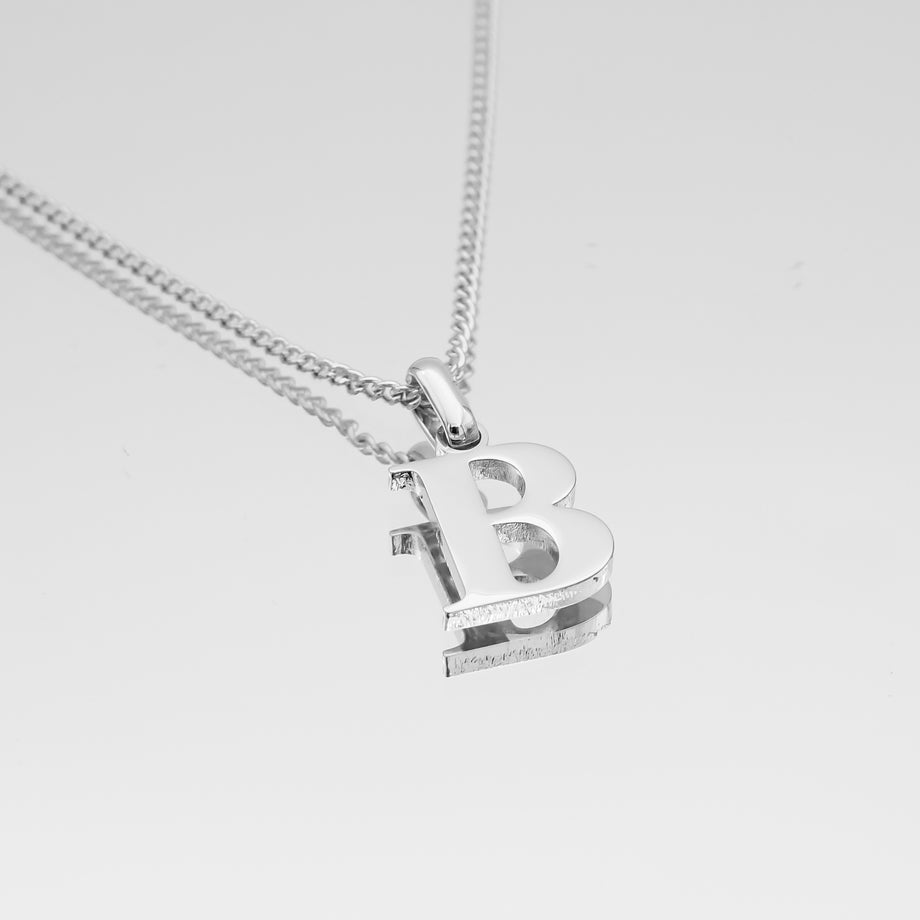 Roman Capital Initial Letter B Necklace in Silver | PRYA 