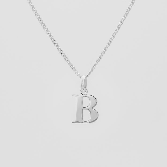 Roman Capital Initial Letter B Necklace in Silver | PRYA 