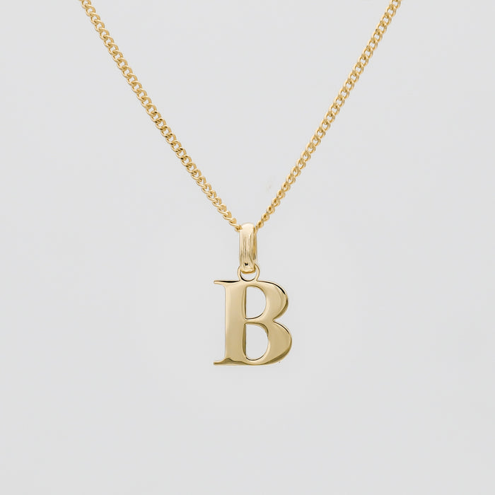 Roman Capital Initial Letter B Necklace in Gold | PRYA 