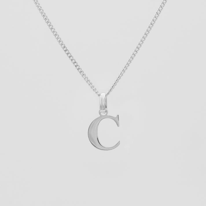 Roman Capital Initial Letter C Necklace in Silver | PRYA 