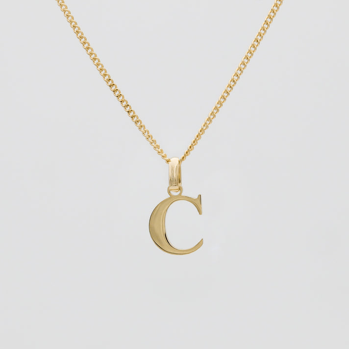 Roman Capital Initial Letter C Necklace in Gold | PRYA 