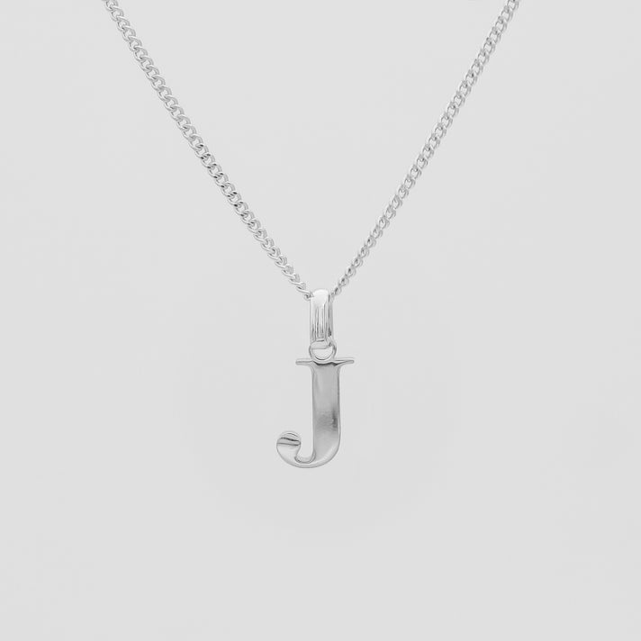 Roman Capital Initial Letter J Necklace in Silver | PRYA 