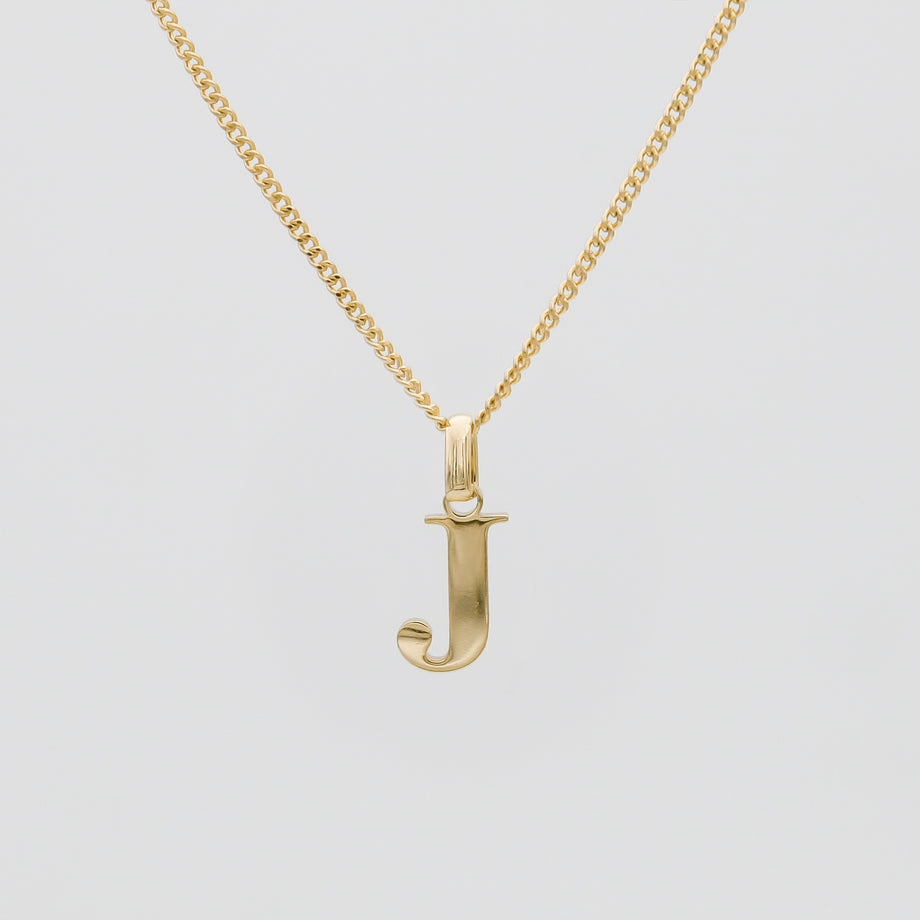 Roman Capital Initial Letter J Necklace in Gold | PRYA 