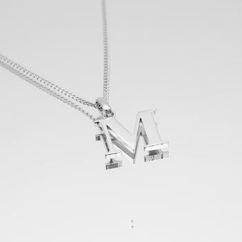 Roman Capital Initial Letter M Necklace in Silver | PRYA 