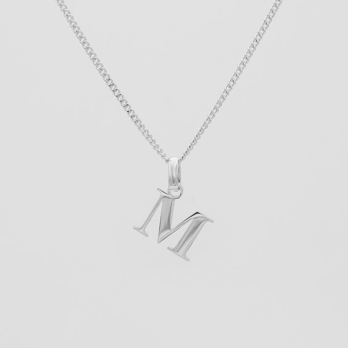 Roman Capital Initial Letter M Necklace in Silver | PRYA 