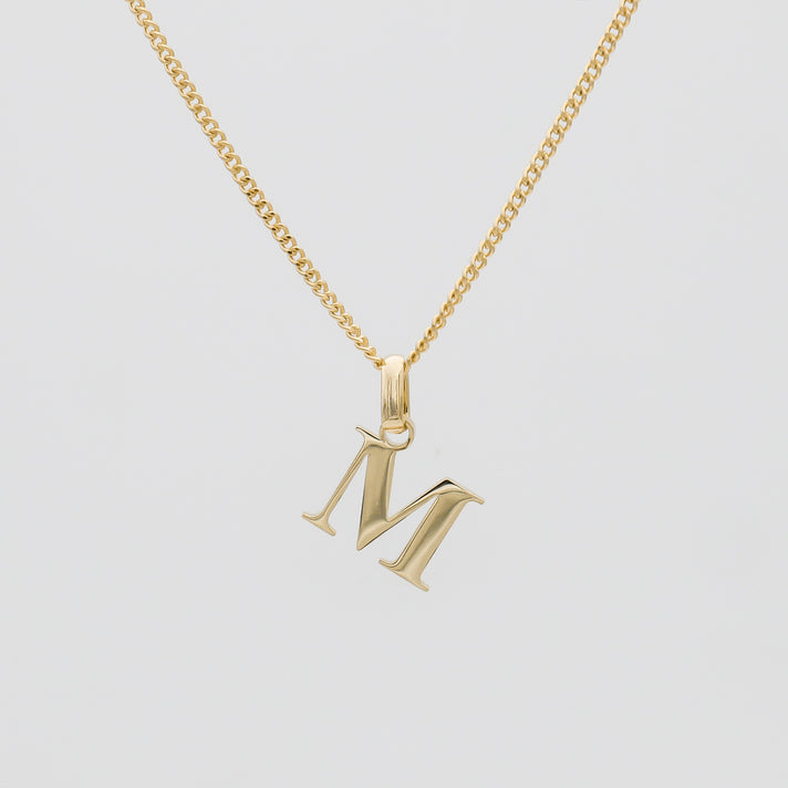 Roman Capital Initial Letter M Necklace in Gold | PRYA 