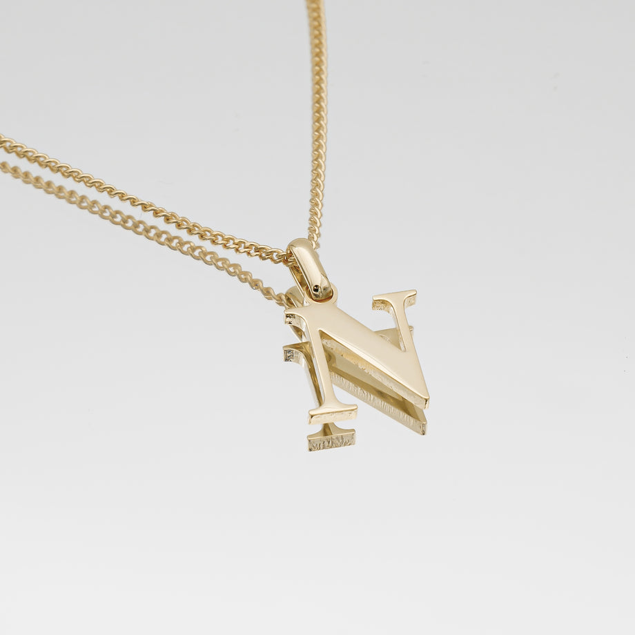 Roman Capital Initial Letter N Necklace in Gold | PRYA 