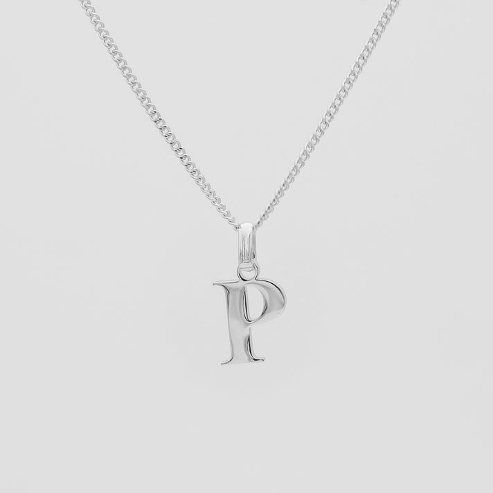Roman Capital Initial Letter P Necklace in Silver | PRYA 