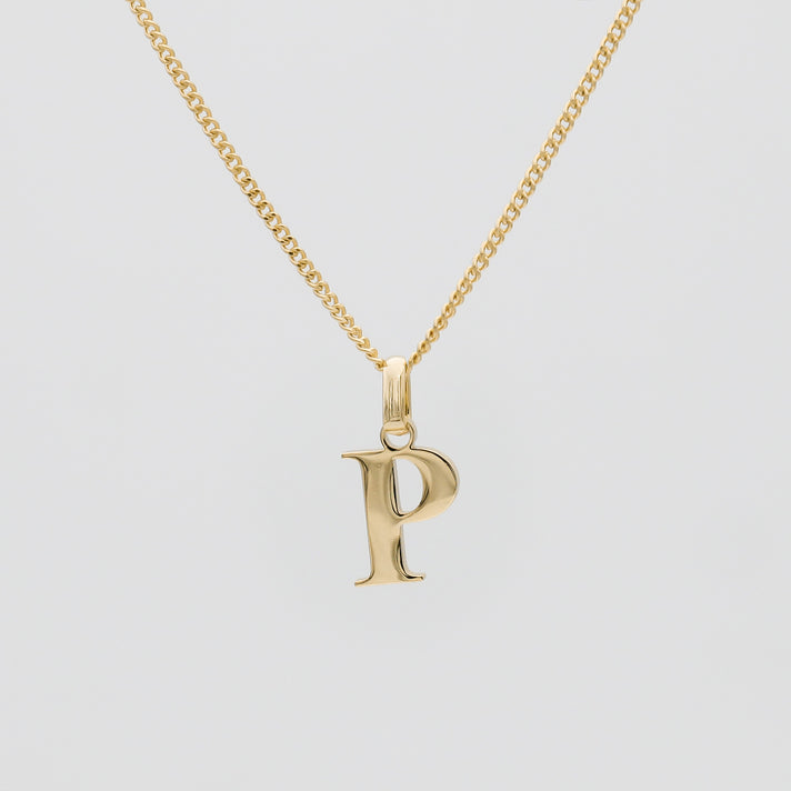 Roman Capital Initial Letter P Necklace in Gold | PRYA 