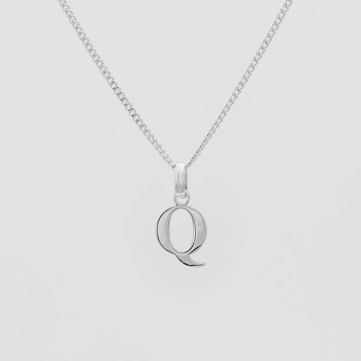 Roman Capital Initial Letter Q Necklace in Silver | PRYA 