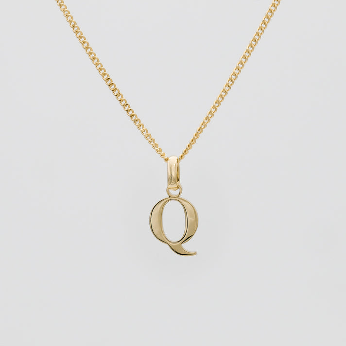 Roman Capital Initial Letter Q Necklace in Gold | PRYA 