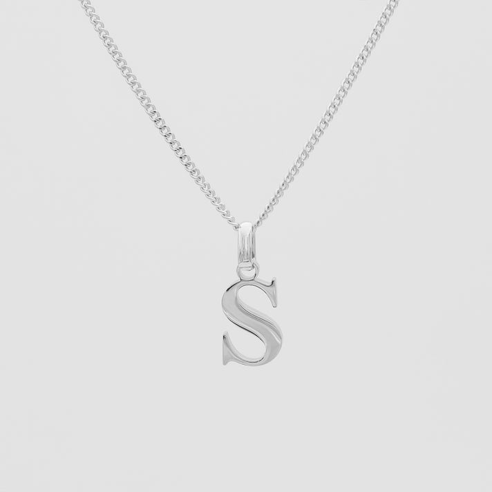 Roman Capital Initial Letter S Necklace in Silver | PRYA 
