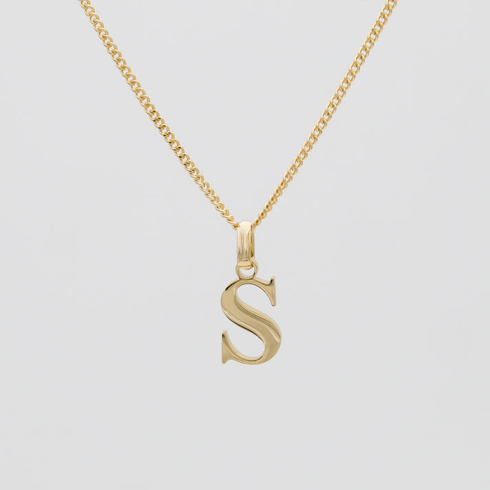 Roman Capital Initial Letter S Necklace in Gold | PRYA 