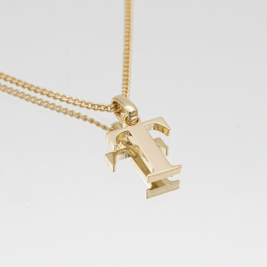 Roman Capital Initial Letter T Necklace in Gold | PRYA 