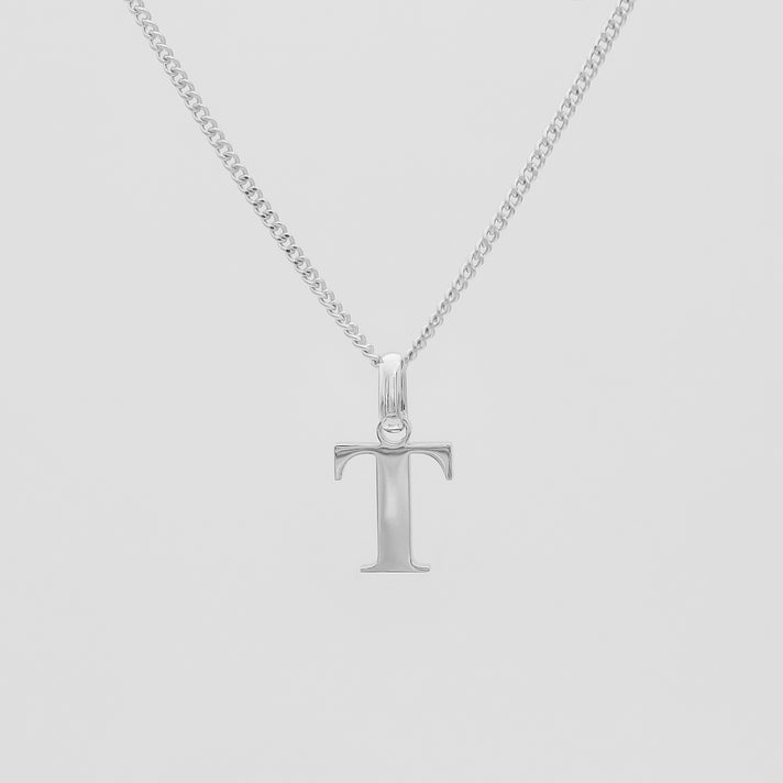 Roman Capital Initial Letter T Necklace in Silver | PRYA 