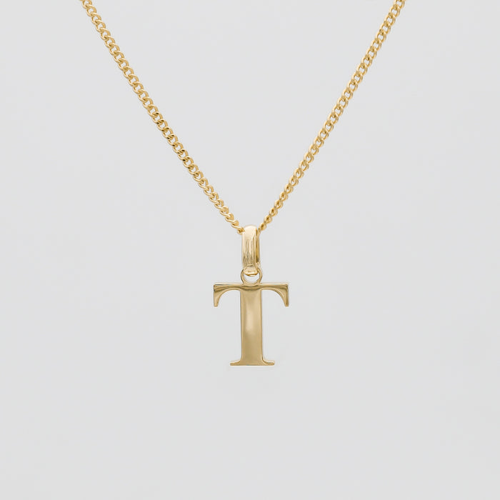 Roman Capital Initial Letter T Necklace in Gold | PRYA 