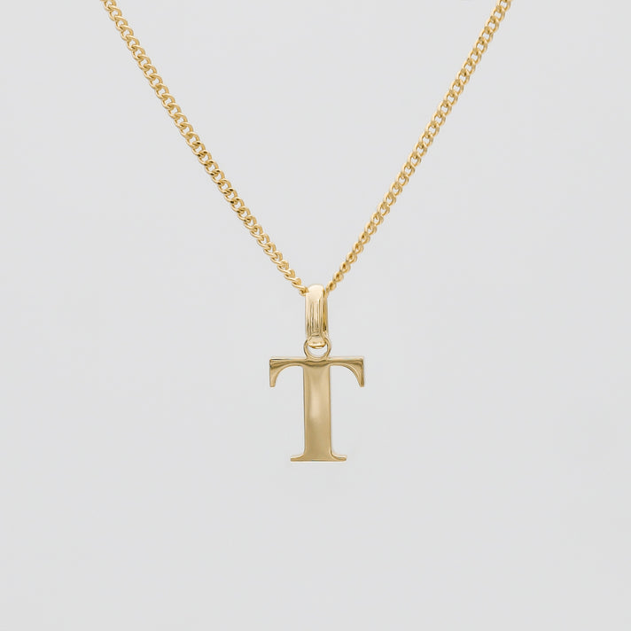 Roman Capital Initial Letter T Necklace in Gold | PRYA 