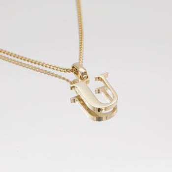 Roman Capital Initial Letter U Necklace in Gold | PRYA 