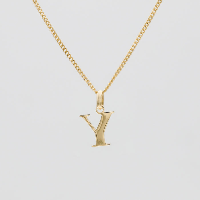 Roman Capital Initial Letter Y Necklace in Gold | PRYA 