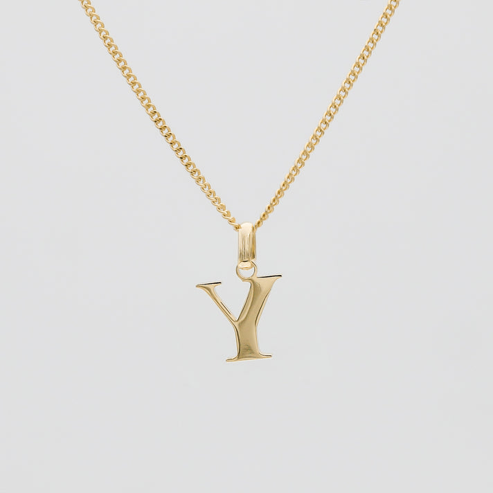 Roman Capital Initial Letter Y Necklace in Gold | PRYA 