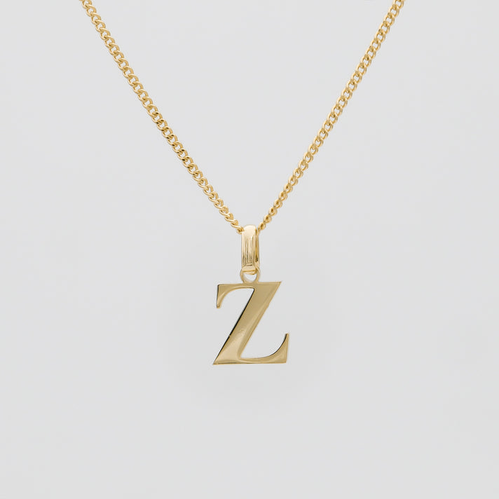 Roman Capital Initial Letter Z Necklace in Gold | PRYA 