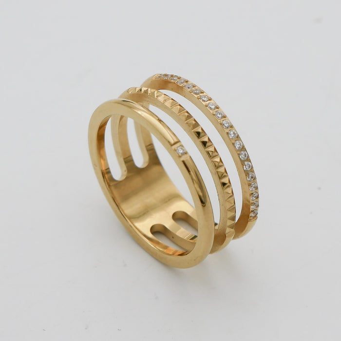 Gold layered ring with diamond accents.