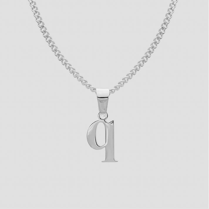 Silver Lowercase initial Necklace letter q pendant | PRYA