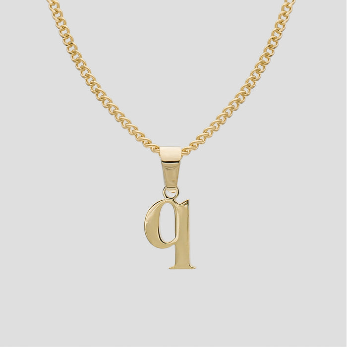 gold Lowercase initial Necklace letter q pendant | PRYA