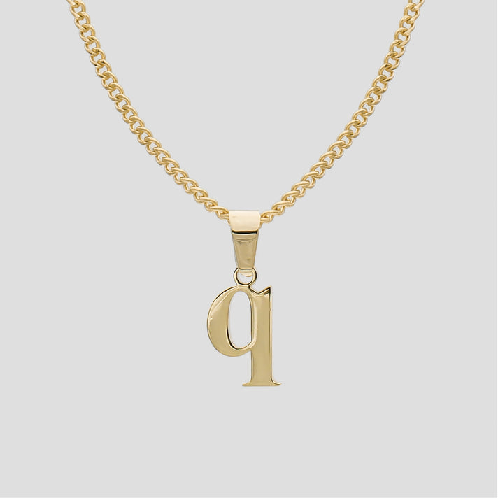 gold Lowercase initial Necklace letter q pendant | PRYA